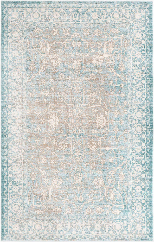 Light Blue 5' 1 x 8' New Classical Rectangle Area Rug 70% Polypropylene & 30% Polyester Traditional Vintage Distressed Carpet for Interior Design Home Decor for Sale at Rug Engine
