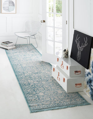 Light Blue 2' 7 x 10' New Classical Runner Area Rug 70% Polypropylene & 30% Polyester Traditional Vintage Distressed Carpet for Interior Design Home Decor for Sale at Rug Engine