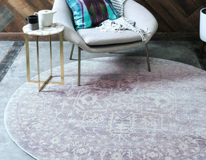 Purple 6' x 6' New Classical Round Area Rug 70% Polypropylene & 30% Polyester Traditional Vintage Distressed Carpet for Interior Design Home Decor for Sale at Rug Engine