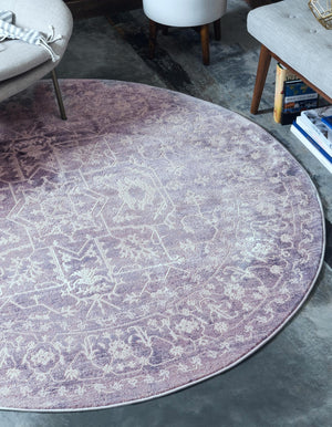 Purple 6' x 6' New Classical Round Area Rug 70% Polypropylene & 30% Polyester Traditional Vintage Distressed Carpet for Interior Design Home Decor for Sale at Rug Engine