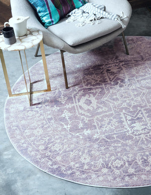 Purple 6' x 6' New Classical Round Area Rug 70% Polypropylene & 30% Polyester Traditional Vintage Distressed Carpet for Interior Design Home Decor for Sale at Rug Engine