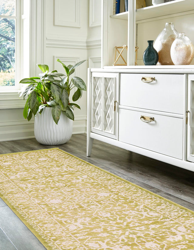 Light Green 3' x 10' New Classical Runner Area Rug 70% Polypropylene & 30% Polyester Traditional Vintage Distressed Carpet for Interior Design Home Decor for Sale at Rug Engine