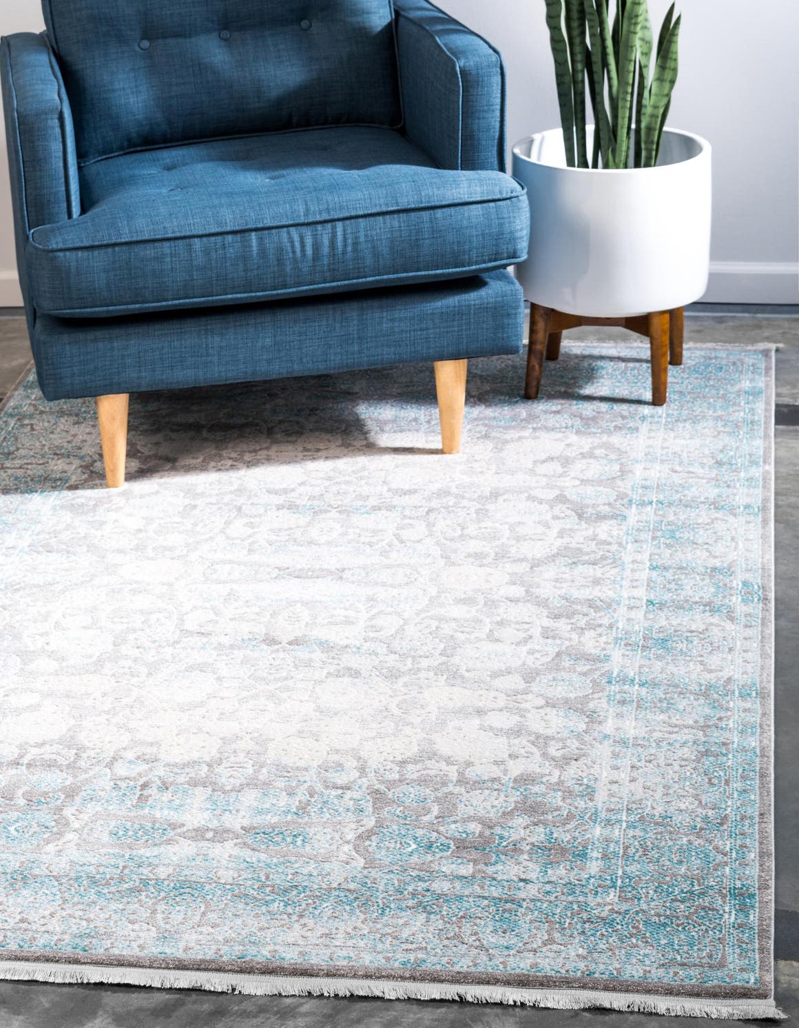 Light Blue 4' 1 x 6' 1 New Classical Rectangle Area Rug 70% Polypropylene & 30% Polyester Traditional Vintage Distressed Carpet for Interior Design Home Decor for Sale at Rug Engine