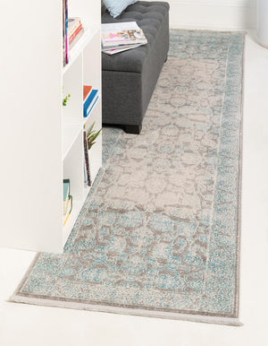 Light Blue 2' 7 x 10' New Classical Runner Area Rug 70% Polypropylene & 30% Polyester Traditional Vintage Distressed Carpet for Interior Design Home Decor for Sale at Rug Engine