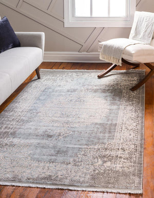 Light Blue 6' 1 x 9' New Classical Rectangle Area Rug 70% Polypropylene & 30% Polyester Traditional Vintage Distressed Carpet for Interior Design Home Decor for Sale at Rug Engine