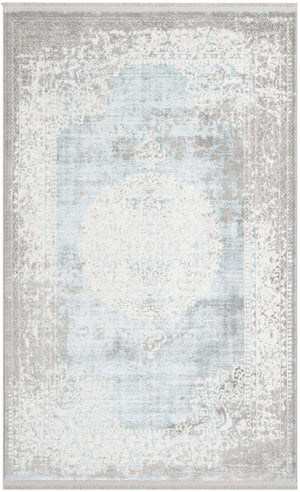 Light Blue 5' 1 x 8' New Classical Rectangle Area Rug 70% Polypropylene & 30% Polyester Traditional Vintage Distressed Carpet for Interior Design Home Decor for Sale at Rug Engine