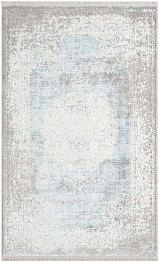 Light Blue 5' 1 x 8' New Classical Rectangle Area Rug 70% Polypropylene & 30% Polyester Traditional Vintage Distressed Carpet for Interior Design Home Decor for Sale at Rug Engine