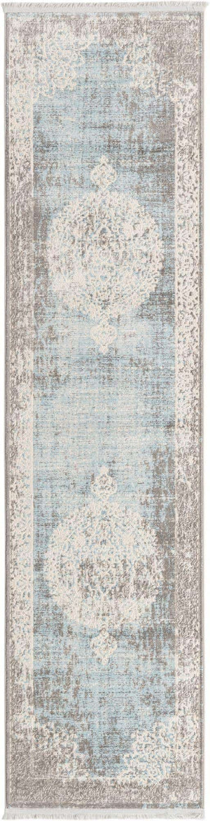 Light Blue 2' 7 x 10' New Classical Runner Area Rug 70% Polypropylene & 30% Polyester Traditional Vintage Distressed Carpet for Interior Design Home Decor for Sale at Rug Engine