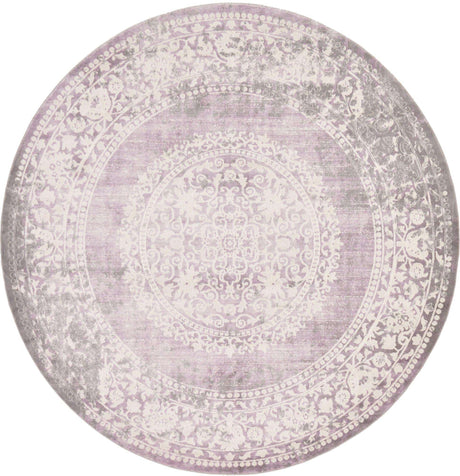 Purple 8' x 8' New Classical Round Area Rug 70% Polypropylene & 30% Polyester Traditional Vintage Distressed Carpet for Interior Design Home Decor for Sale at Rug Engine