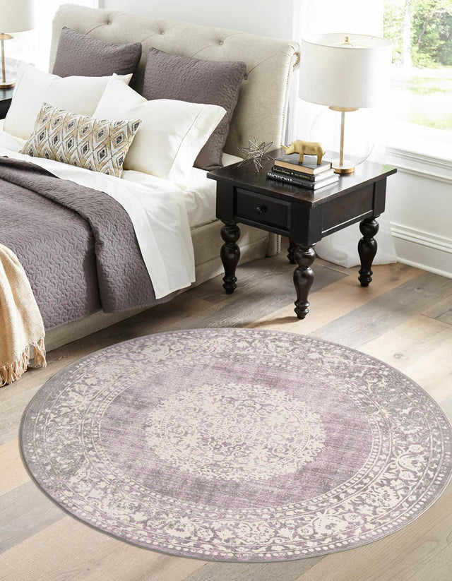 Purple 8' x 8' New Classical Round Area Rug 70% Polypropylene & 30% Polyester Traditional Vintage Distressed Carpet for Interior Design Home Decor for Sale at Rug Engine