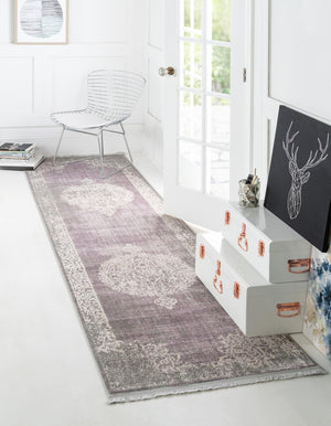 Purple 2' 7 x 10' New Classical Runner Area Rug 70% Polypropylene & 30% Polyester Traditional Vintage Distressed Carpet for Interior Design Home Decor for Sale at Rug Engine