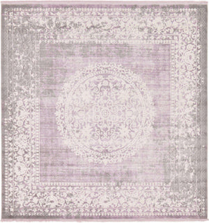 Purple 8' x 8' New Classical Square Area Rug 70% Polypropylene & 30% Polyester Traditional Vintage Distressed Carpet for Interior Design Home Decor for Sale at Rug Engine