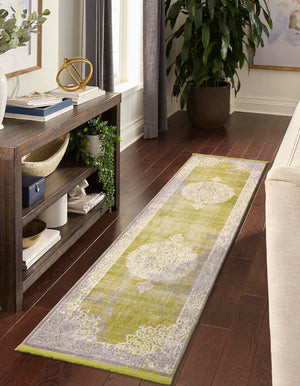 Light Green 2' 7 x 10' New Classical Runner Area Rug 70% Polypropylene & 30% Polyester Traditional Vintage Distressed Carpet for Interior Design Home Decor for Sale at Rug Engine