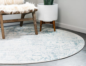 Light Blue 4' 1 x 4' 1 New Classical Round Area Rug 70% Polypropylene & 30% Polyester Traditional Vintage Distressed Carpet for Interior Design Home Decor for Sale at Rug Engine