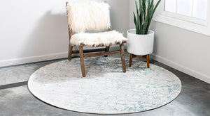 Light Blue 4' 1 x 4' 1 New Classical Round Area Rug 70% Polypropylene & 30% Polyester Traditional Vintage Distressed Carpet for Interior Design Home Decor for Sale at Rug Engine