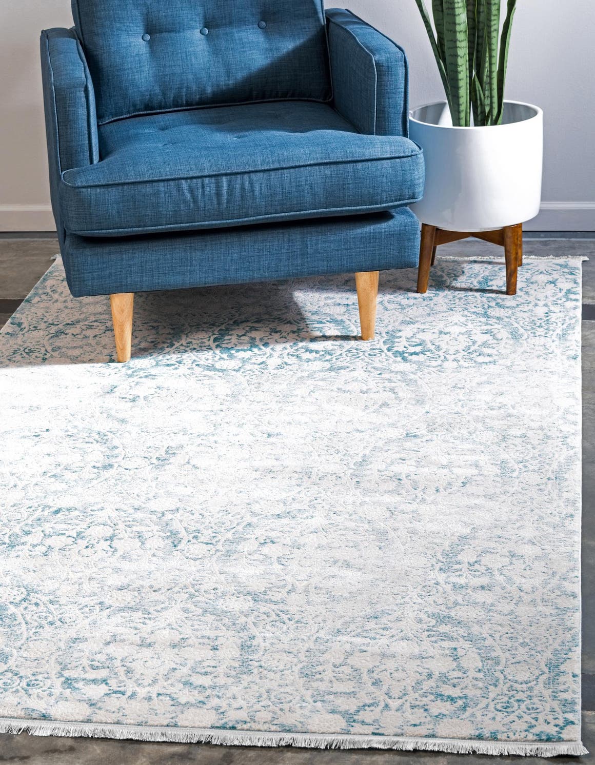 Light Blue 7' x 10' New Classical Rectangle Area Rug 70% Polypropylene & 30% Polyester Traditional Vintage Distressed Carpet for Interior Design Home Decor for Sale at Rug Engine