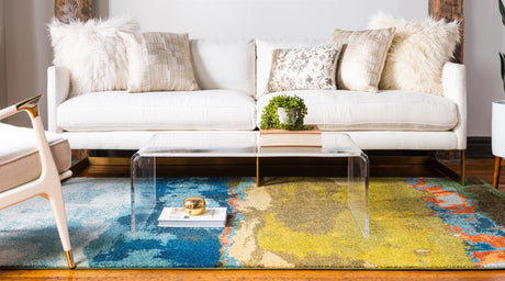 Blue 3' 3 x 5' 3 Estrella Rectangle Area Rug 100% Polypropylene Non-Shedding Stain Resistant Carpet Colorful Modern Abstract Design Easy Clean for Home Decor for Sale at Rug Engine