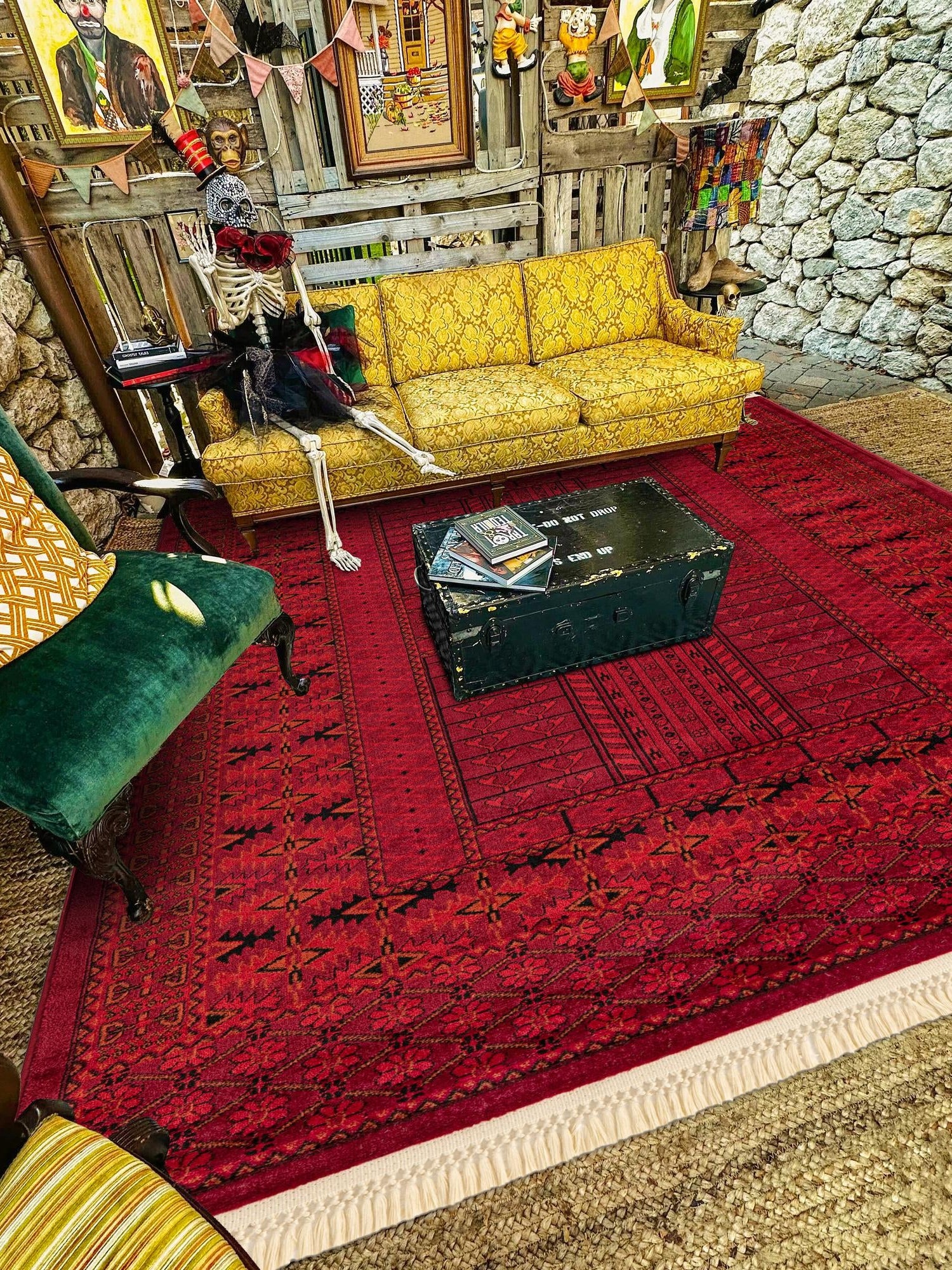 Red 7' 10 x 10' Tekke Rectangle Area Rug Classic Traditional Vintage Design Carpet for Living Rooms, Dining, Bedrooms, Office Space for Sale at Rug Engine
