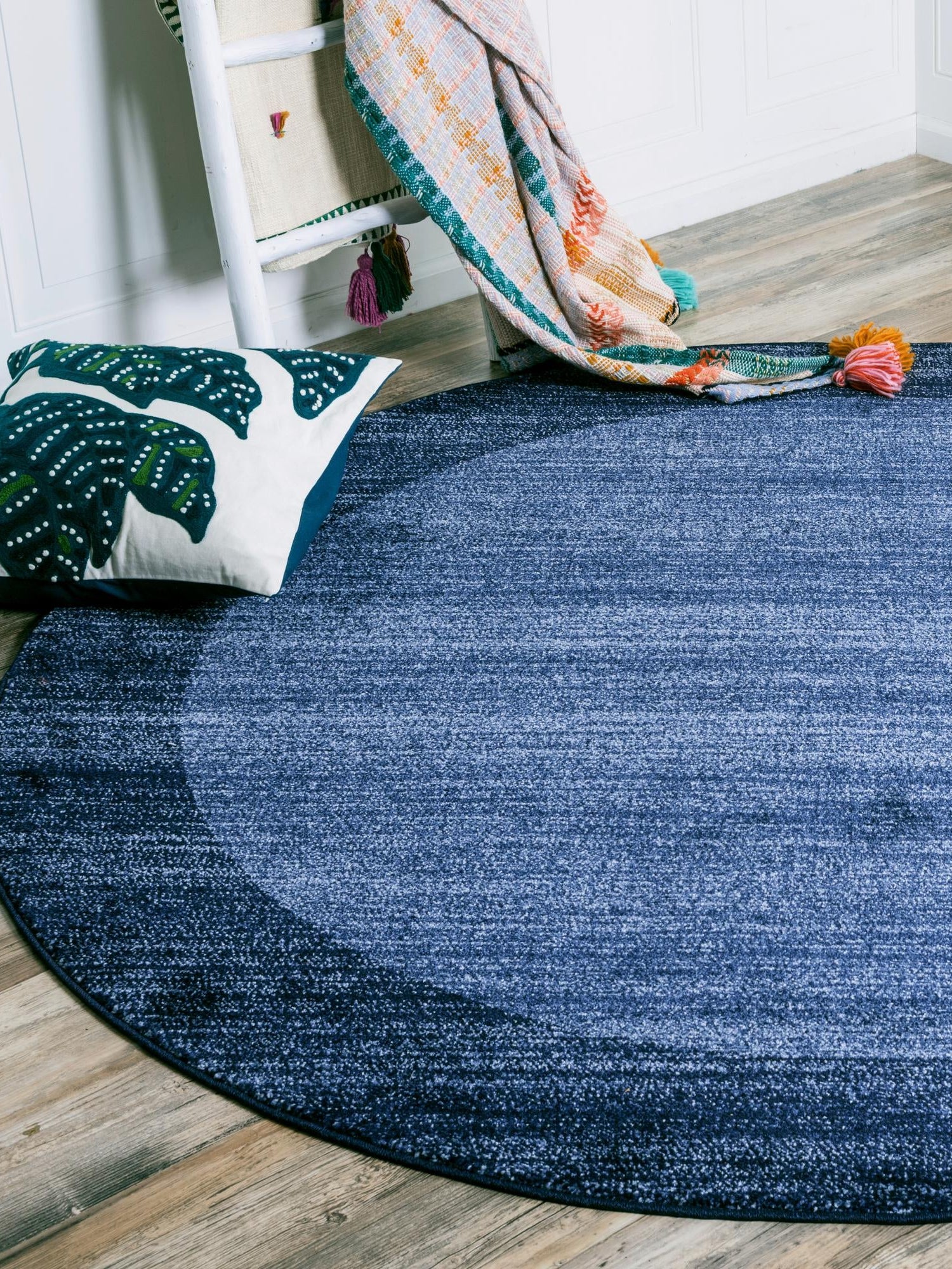 Navy Blue 6' 1 x 6' 1 Del Mar Round Area Rug 100% Polypropylene Easy Clean Stain Resistant Vivid Modern Carpet Mat for Home Decor Interior Designing for Sale at Rug Engine