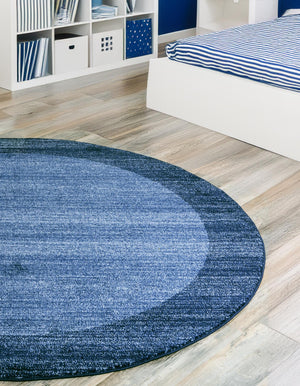 Navy Blue 7' 10 x 7' 10 Del Mar Round Area Rug 100% Polypropylene Easy Clean Stain Resistant Vivid Modern Carpet Mat for Home Decor Interior Designing for Sale at Rug Engine