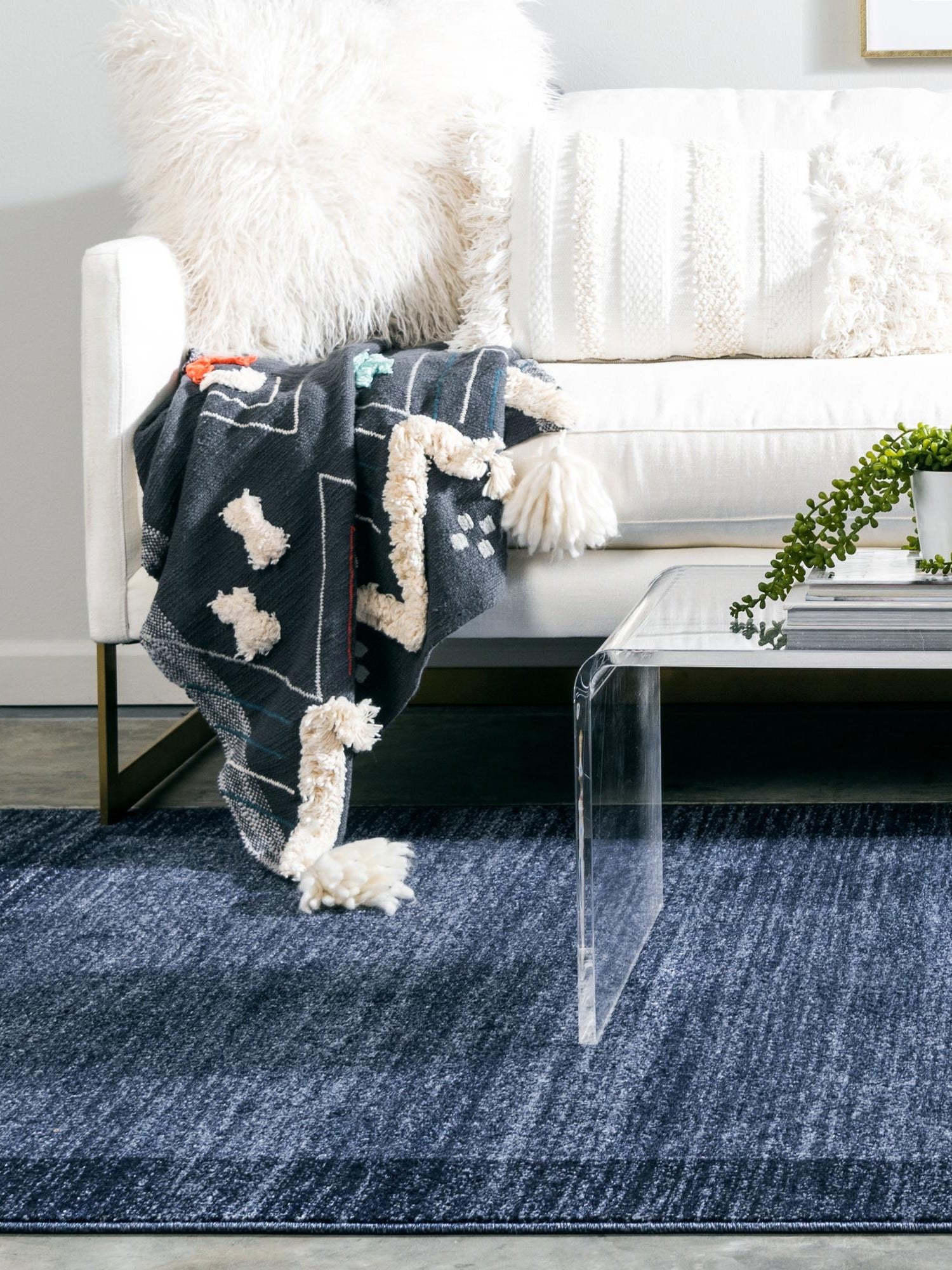 Navy Blue 7' 10 x 11' Del Mar Rectangle Area Rug 100% Polypropylene Easy Clean Stain Resistant Vivid Modern Carpet Mat for Home Decor Interior Designing for Sale at Rug Engine