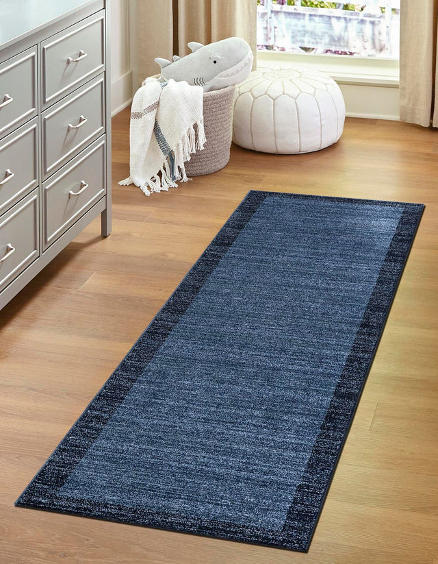 Navy Blue 2' 7 x 10' Del Mar Runner Area Rug 100% Polypropylene Easy Clean Stain Resistant Vivid Modern Carpet Mat for Home Decor Interior Designing for Sale at Rug Engine