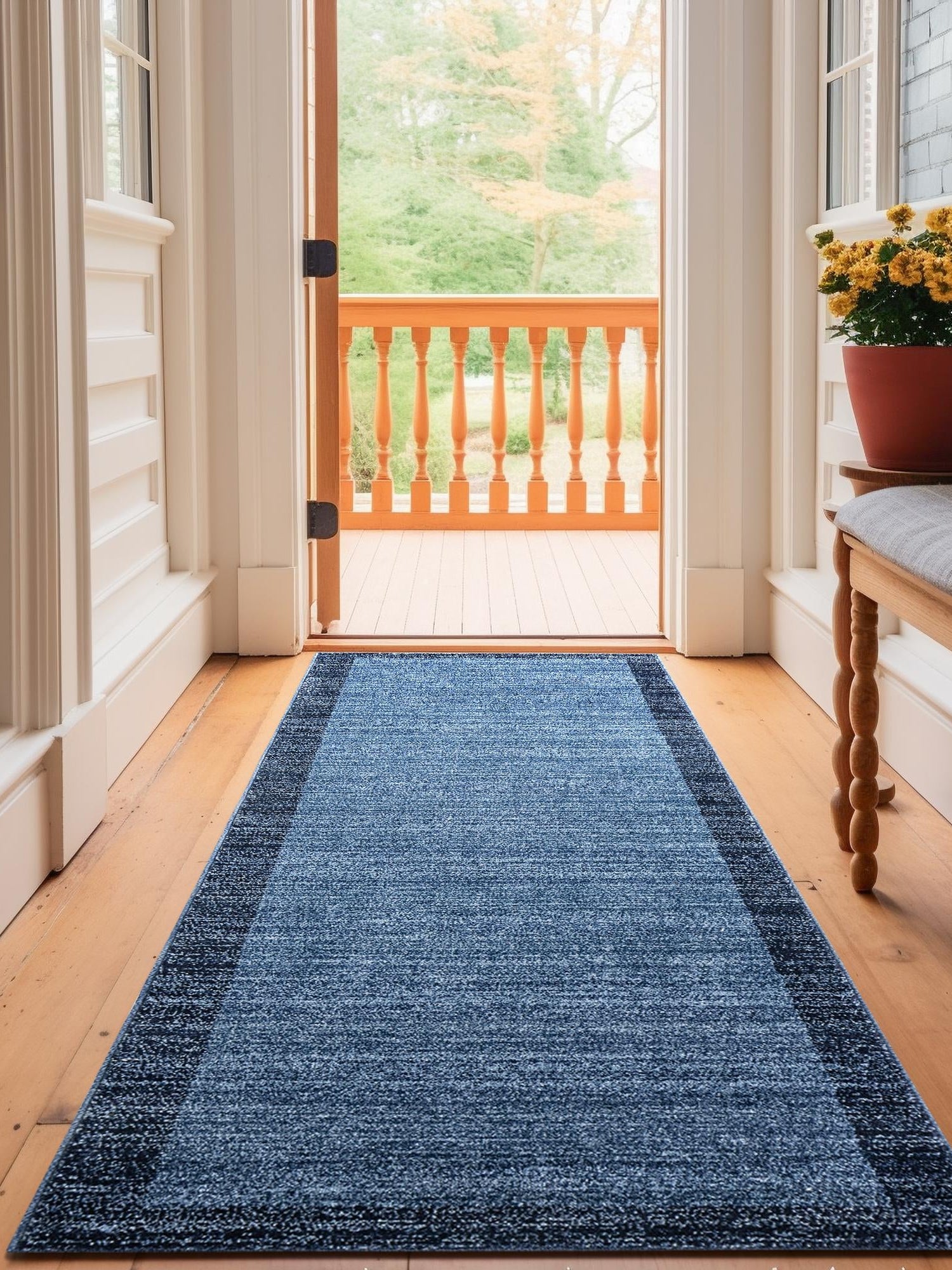 Navy Blue 2' 7 x 10' Del Mar Runner Area Rug 100% Polypropylene Easy Clean Stain Resistant Vivid Modern Carpet Mat for Home Decor Interior Designing for Sale at Rug Engine