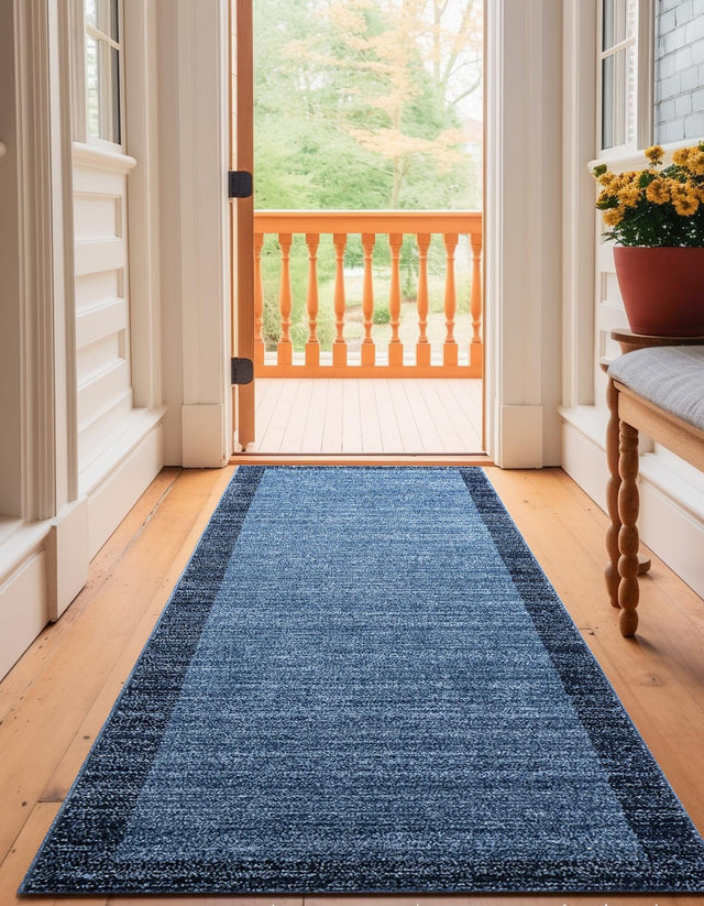 Navy Blue 2' 7 x 10' Del Mar Runner Area Rug 100% Polypropylene Easy Clean Stain Resistant Vivid Modern Carpet Mat for Home Decor Interior Designing for Sale at Rug Engine