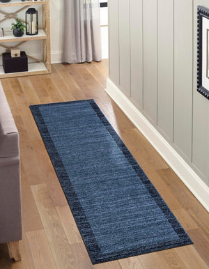 Navy Blue 2' 7 x 10' Del Mar Runner Area Rug 100% Polypropylene Easy Clean Stain Resistant Vivid Modern Carpet Mat for Home Decor Interior Designing for Sale at Rug Engine