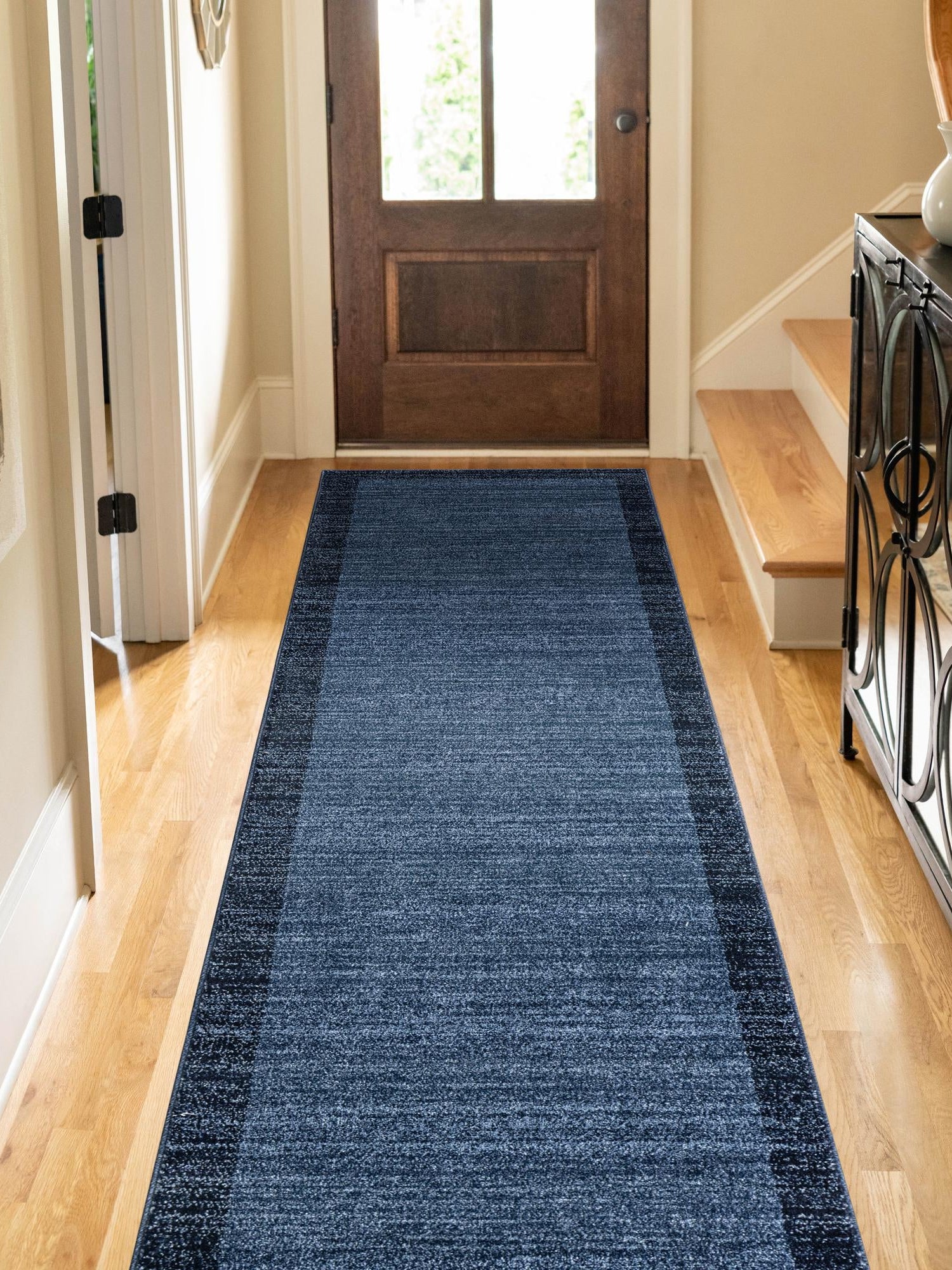 Navy Blue 2' 7 x 10' Del Mar Runner Area Rug 100% Polypropylene Easy Clean Stain Resistant Vivid Modern Carpet Mat for Home Decor Interior Designing for Sale at Rug Engine