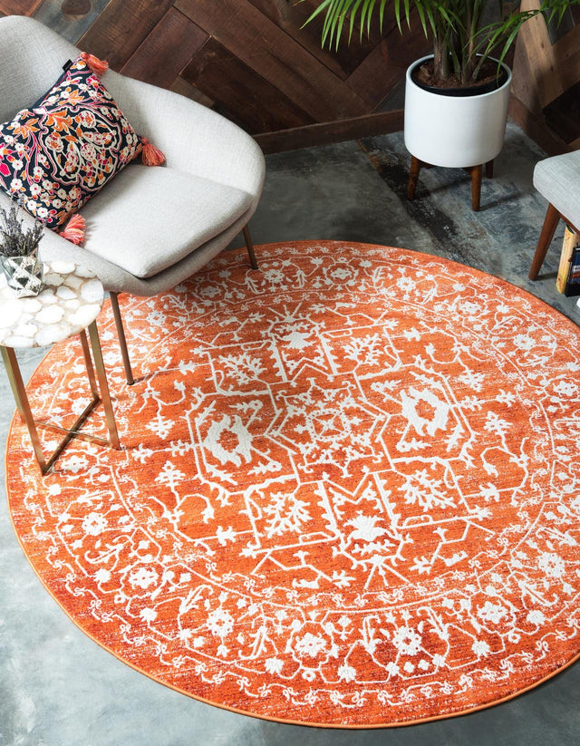 Terracotta 6' 1 x 6' 1 New Classical Round Area Rug 70% Polypropylene & 30% Polyester Traditional Vintage Distressed Carpet for Interior Design Home Decor for Sale at Rug Engine