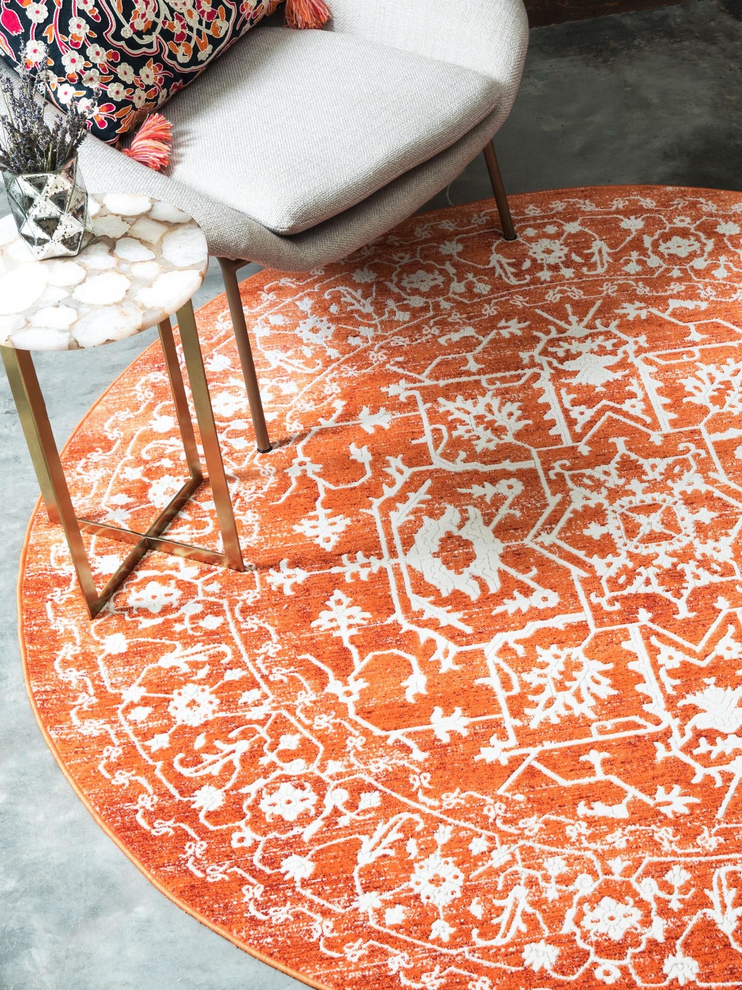 Terracotta 6' 1 x 6' 1 New Classical Round Area Rug 70% Polypropylene & 30% Polyester Traditional Vintage Distressed Carpet for Interior Design Home Decor for Sale at Rug Engine