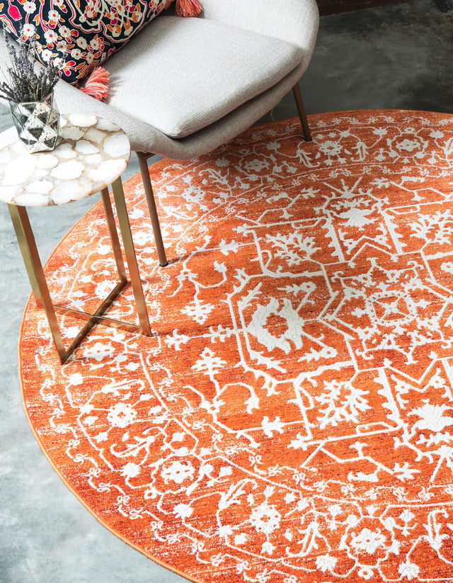 Terracotta 6' 1 x 6' 1 New Classical Round Area Rug 70% Polypropylene & 30% Polyester Traditional Vintage Distressed Carpet for Interior Design Home Decor for Sale at Rug Engine