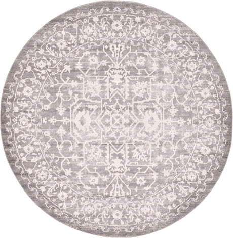 Light Gray 8' x 8' New Classical Round Area Rug 70% Polypropylene & 30% Polyester Traditional Vintage Distressed Carpet for Interior Design Home Decor for Sale at Rug Engine