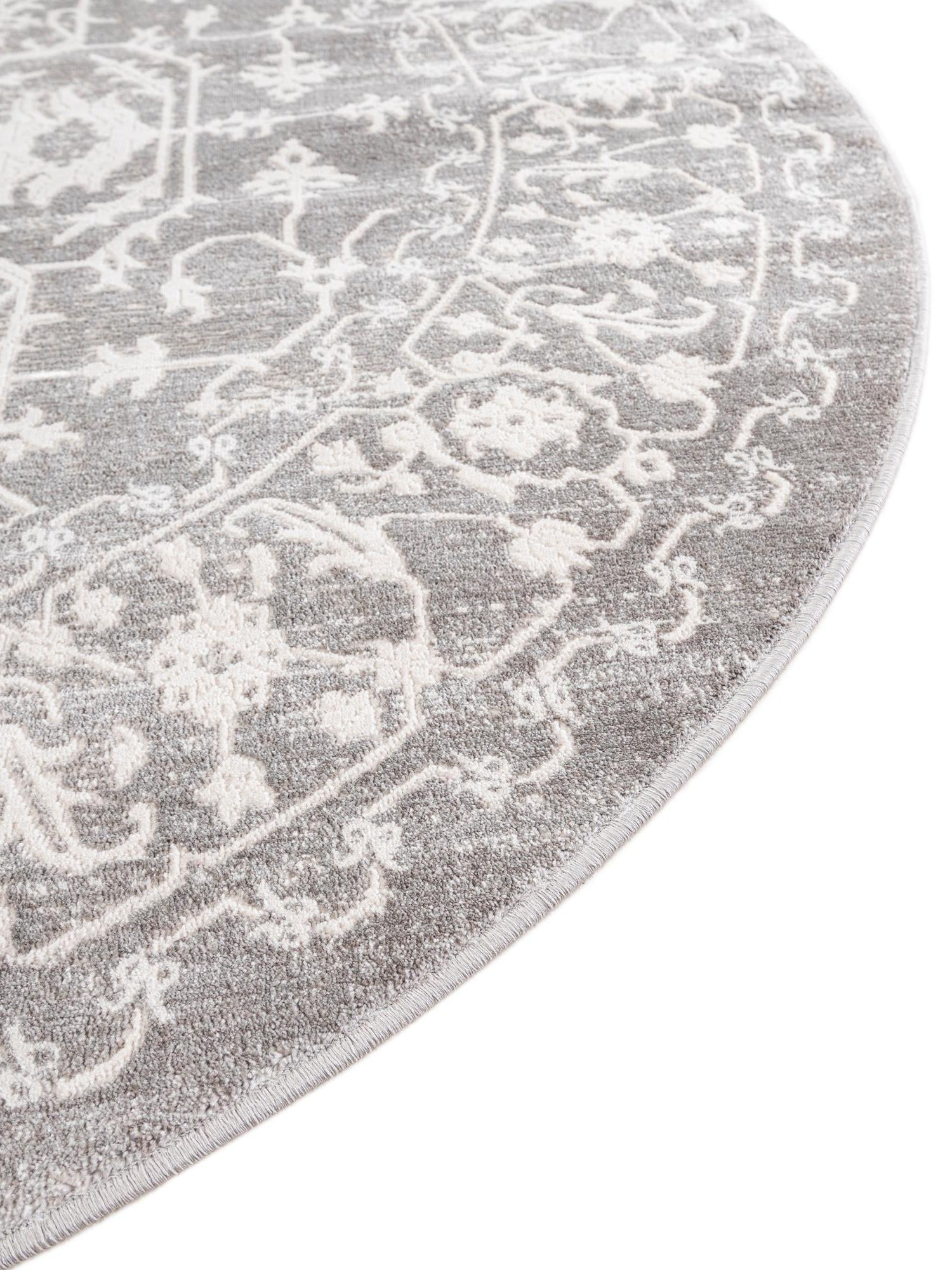 Light Gray 8' x 8' New Classical Round Area Rug 70% Polypropylene & 30% Polyester Traditional Vintage Distressed Carpet for Interior Design Home Decor for Sale at Rug Engine