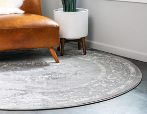Light Gray 4' 1 x 4' 1 New Classical Round Area Rug 70% Polypropylene & 30% Polyester Traditional Vintage Distressed Carpet for Interior Design Home Decor for Sale at Rug Engine
