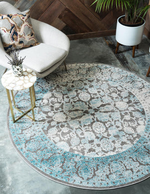 Light Blue 4' 1 x 4' 1 New Classical Round Area Rug 70% Polypropylene & 30% Polyester Traditional Vintage Distressed Carpet for Interior Design Home Decor for Sale at Rug Engine