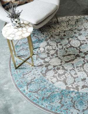 Light Blue 6' x 6' New Classical Round Area Rug 70% Polypropylene & 30% Polyester Traditional Vintage Distressed Carpet for Interior Design Home Decor for Sale at Rug Engine