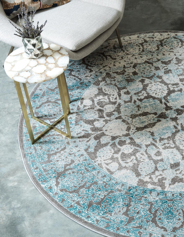 Light Blue 6' x 6' New Classical Round Area Rug 70% Polypropylene & 30% Polyester Traditional Vintage Distressed Carpet for Interior Design Home Decor for Sale at Rug Engine
