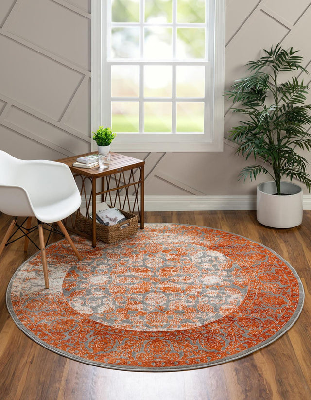 Terracotta 6' x 6' New Classical Round Area Rug 70% Polypropylene & 30% Polyester Traditional Vintage Distressed Carpet for Interior Design Home Decor for Sale at Rug Engine