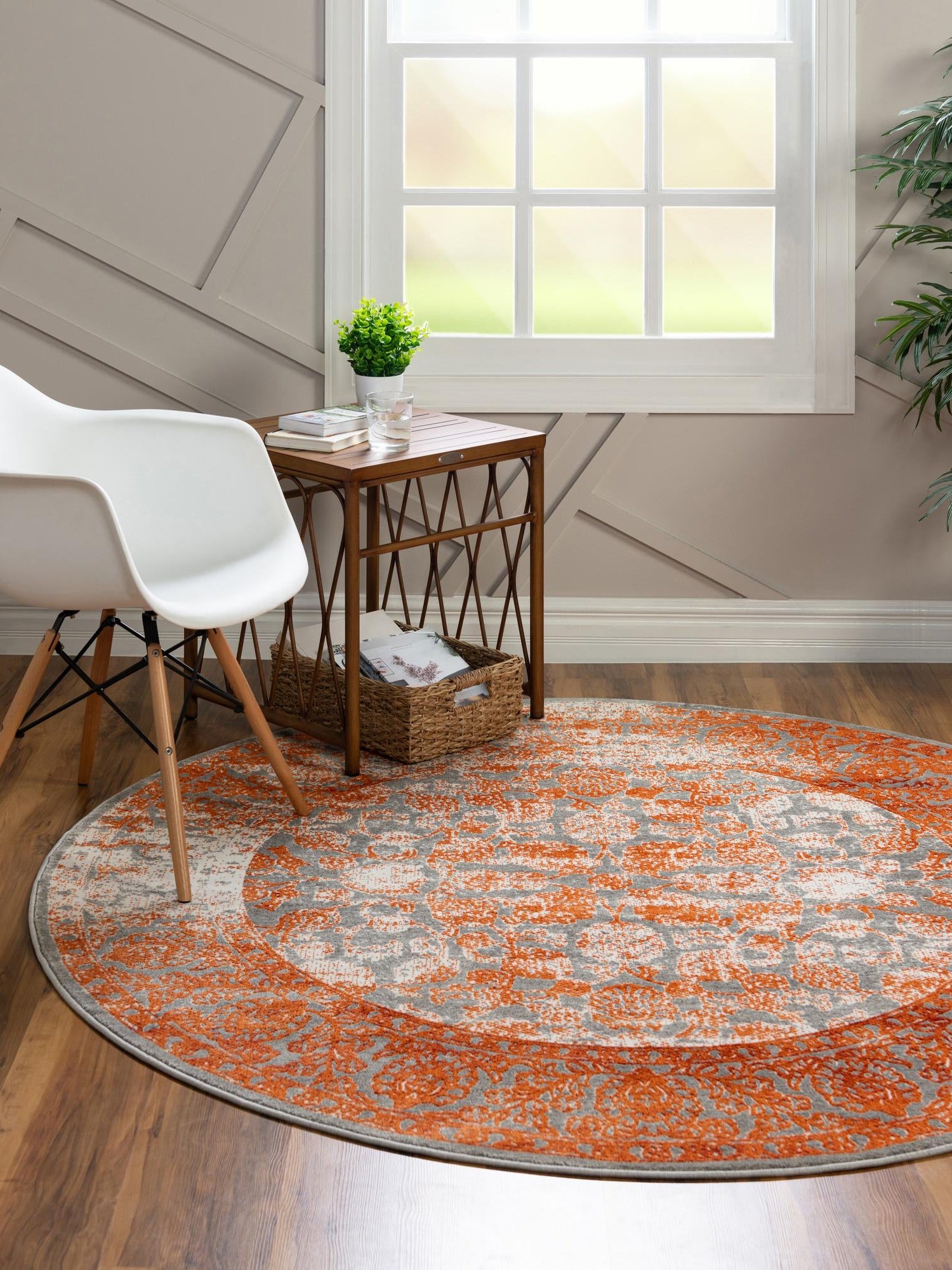 Terracotta 8' x 8' New Classical Round Area Rug 70% Polypropylene & 30% Polyester Traditional Vintage Distressed Carpet for Interior Design Home Decor for Sale at Rug Engine