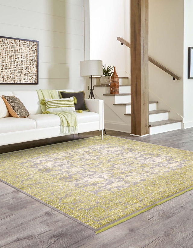 Light Green 8' x 8' New Classical Square Area Rug 70% Polypropylene & 30% Polyester Traditional Vintage Distressed Carpet for Interior Design Home Decor for Sale at Rug Engine