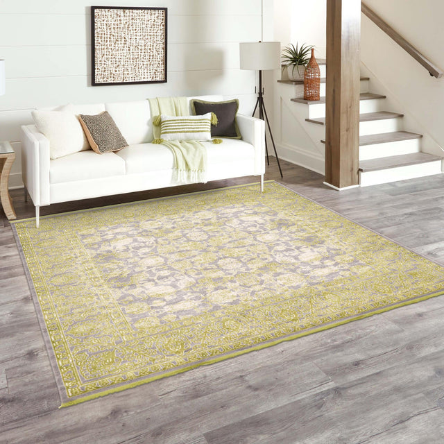 Light Green 8' x 8' New Classical Square Area Rug 70% Polypropylene & 30% Polyester Traditional Vintage Distressed Carpet for Interior Design Home Decor for Sale at Rug Engine