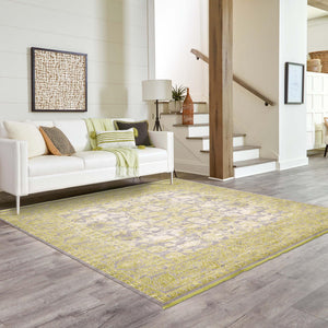 Light Green 8' x 8' New Classical Square Area Rug 70% Polypropylene & 30% Polyester Traditional Vintage Distressed Carpet for Interior Design Home Decor for Sale at Rug Engine