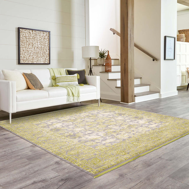 Light Green 8' x 8' New Classical Square Area Rug 70% Polypropylene & 30% Polyester Traditional Vintage Distressed Carpet for Interior Design Home Decor for Sale at Rug Engine