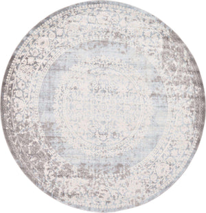 Light Blue 8' x 8' New Classical Round Area Rug 70% Polypropylene & 30% Polyester Traditional Vintage Distressed Carpet for Interior Design Home Decor for Sale at Rug Engine