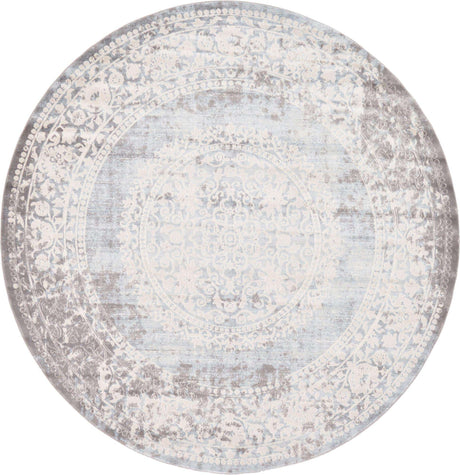 Light Blue 8' x 8' New Classical Round Area Rug 70% Polypropylene & 30% Polyester Traditional Vintage Distressed Carpet for Interior Design Home Decor for Sale at Rug Engine