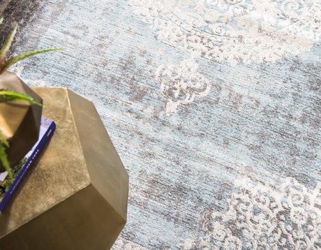 Light Blue 8' x 8' New Classical Round Area Rug 70% Polypropylene & 30% Polyester Traditional Vintage Distressed Carpet for Interior Design Home Decor for Sale at Rug Engine