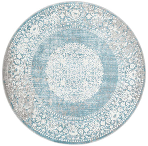 Light Blue 6' 1 x 6' 1 New Classical Round Area Rug 70% Polypropylene & 30% Polyester Traditional Vintage Distressed Carpet for Interior Design Home Decor for Sale at Rug Engine