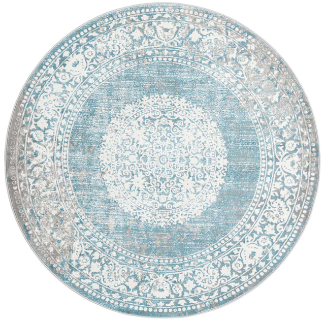 Light Blue 6' 1 x 6' 1 New Classical Round Area Rug 70% Polypropylene & 30% Polyester Traditional Vintage Distressed Carpet for Interior Design Home Decor for Sale at Rug Engine